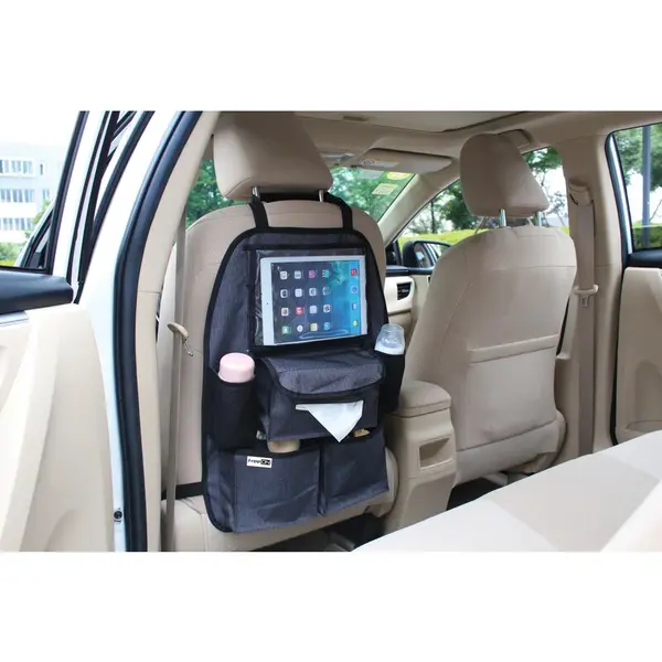 Organizator auto, FreeON, Cu suport pentru tableta, Deluxe, Cu multiple buzunare, Black
