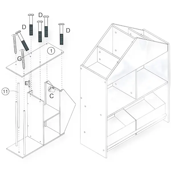 Organizator din lemn Ginger home cu 2 cutii textile, rafturi si tabla Forest
