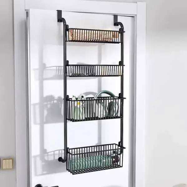 Organizator metalic cu 4 nivele pentru usa – suport depozitare 2 cosuri mari + 2 mici, culoare alb sau negru