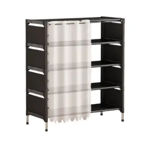 Organizator pantofi 5 rafturi suport metalic cu perdea negru 58x26x78cm