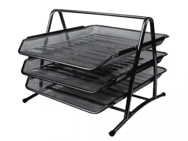 Organizator pentru documente cu 3 tavite suprapozabile,35x27 cm,negru