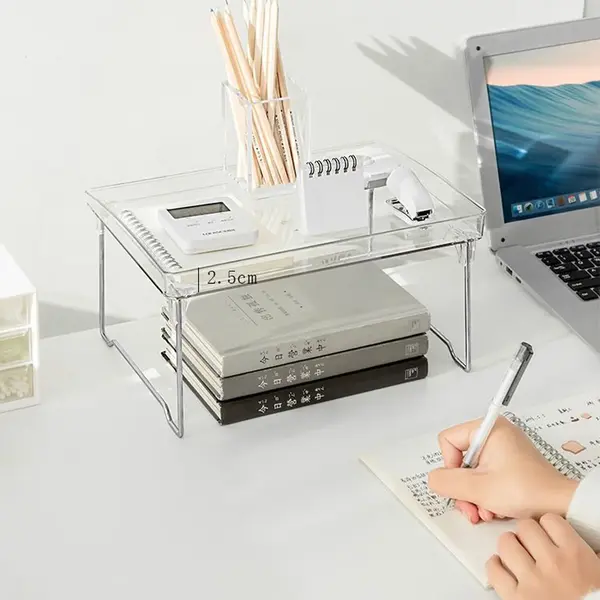 Organizator pliabil pentru bucatarie, sistem de stivuire, picioare inox, 29 x 21 x 16 cm, transparent