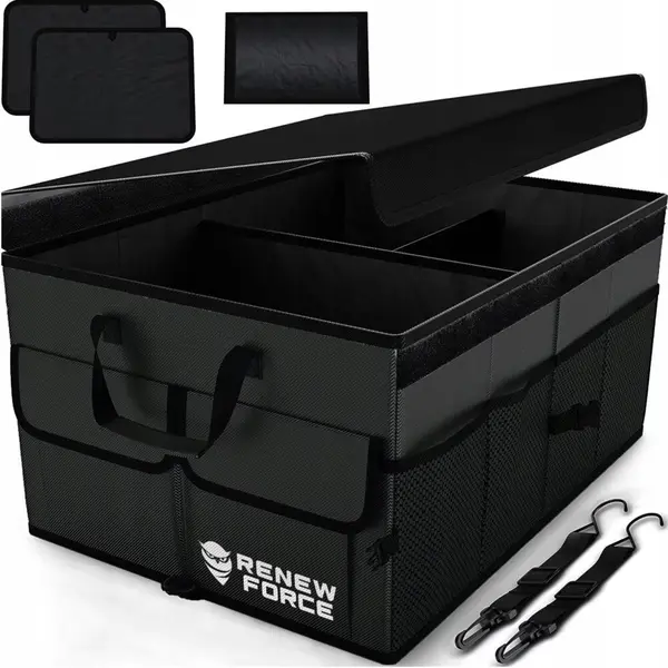 Organizator portbagaj auto Renew Force, geanta multifunctionala, pliabil, 3 compartimente, impermeabil, Capacitate 64 litri, 51 cm x 36 cm x 32 cm,
