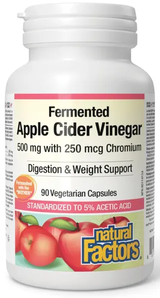 Oțet de mere fermentat cu crom, 90 capsule, Natural Factors