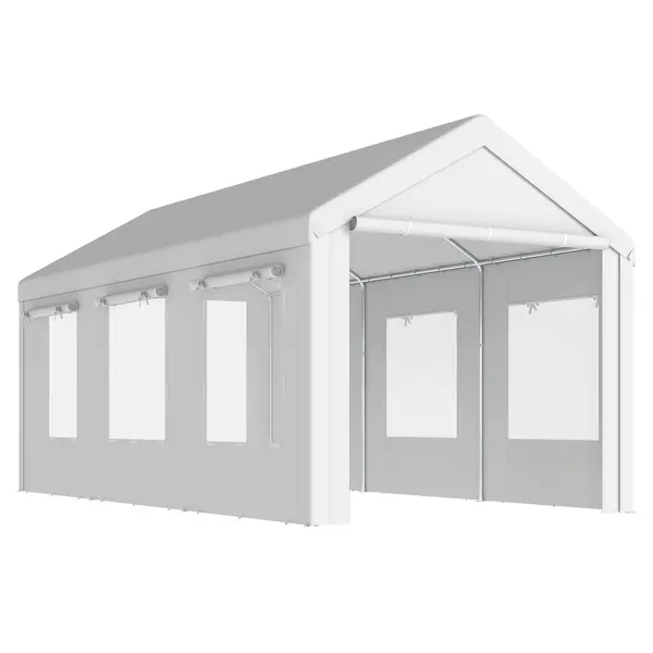 Outsunny Adăpost Auto Cort Garaj Protecție UV30+ Înălțime Reglabilă 6 Ferestre cu Plasă 3x6m Alb | Aosom Romania