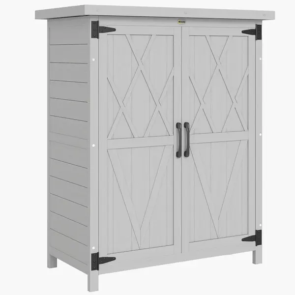 Outsunny Adăpost de grădină dulap 3 rafturi 2 uși acoperiș din tablă galvanizată etanș lemn masiv 75 x 40 x 90 cm gri | Aosom Romania