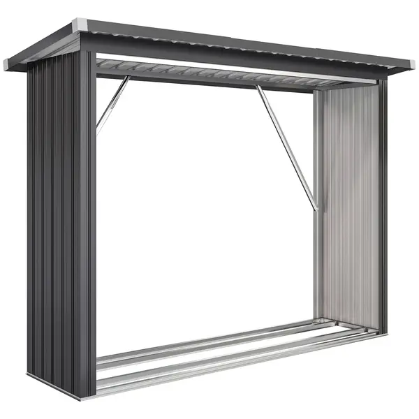 Outsunny Adăpost pentru Lemne din Oțel Exterior, Bază Ridicată și Acoperiș Înclinat, 213x66.5x150 cm, Gri Închis | Aosom Romania