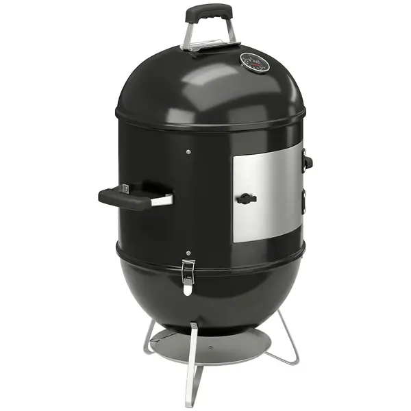 Outsunny Afumător 3-în-1 cu 3 Grătare de Gătit, Termometru Integrat, Ventilație Reglabilă, 62,5x47,5x91cm, Negru | Aosom Romania