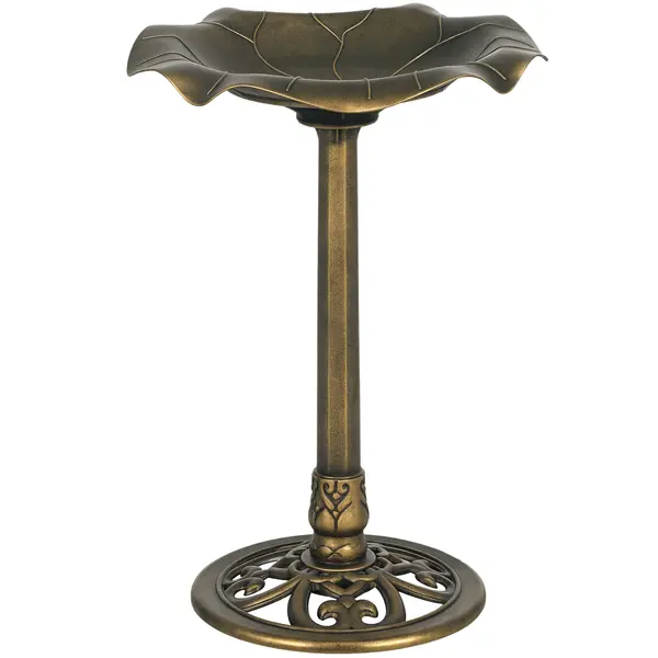 Outsunny Bain d'oiseaux Abreuvoir, mangeoire pour Oiseaux bassin forme frunză de lotus, dim. Ø 50 x 71H cm polipropilenă Bronz | Aosom Romania