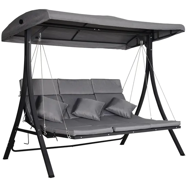 Outsunny Balansoar cu 3 scaune din material textil cu perne si acoperis reglabil gri 200 x 115 x 168 cm | Aosom Romania