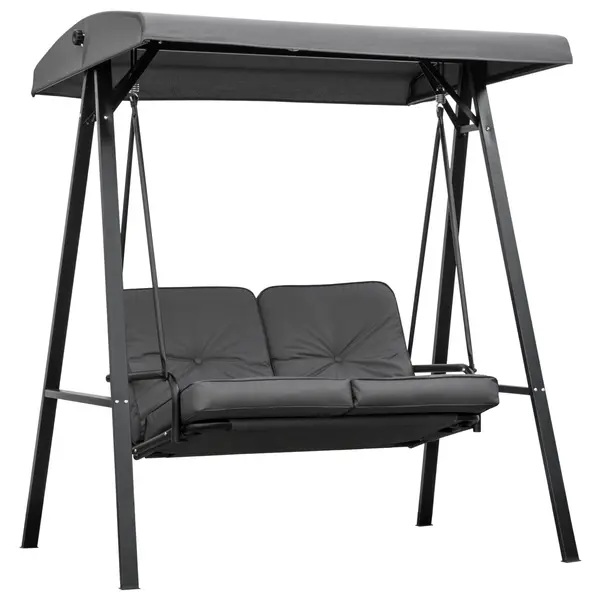 Outsunny Balansoar de Grădină 2 Locuri cu Acoperiș Reglabil și Perne, 144x117x173 cm, Gri Închis | Aosom Romania