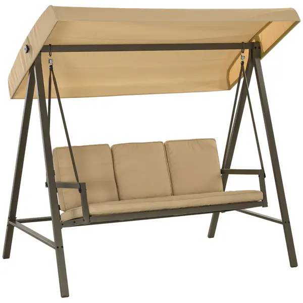 Outsunny Balansoar Hollywood Balansoar de grădină Bancă-balansoar, copertină reglabilă, 200 cm x 125 cm x 175 cm, Bej + Maro | Aosom Romania