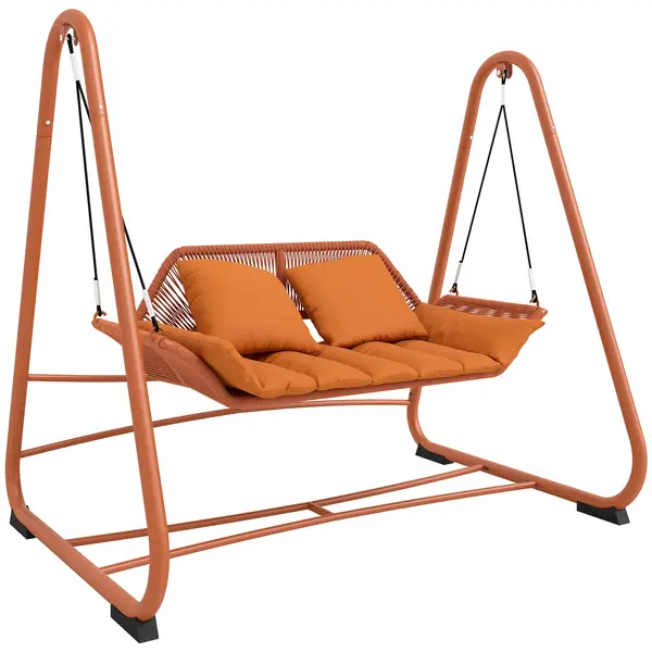 Outsunny Balansoar Hollywood, leagăn de grădină cu perne, cadru, pentru grădină, balcon, 174 x 120 x 162 cm, metal, Teracotă | Aosom Romania