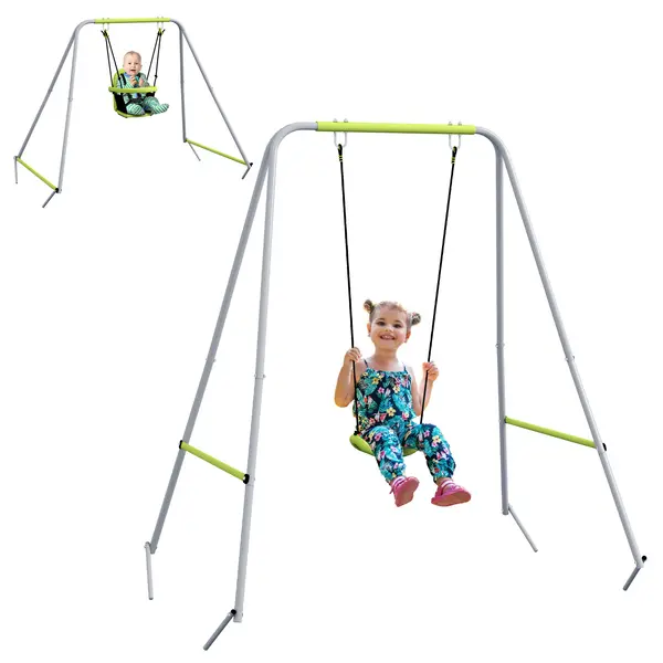 Outsunny Balansoar portic balansoar 2 în 1 pentru bebeluși curea de siguranță cu 5 puncte interior exterior verde | Aosom Romania