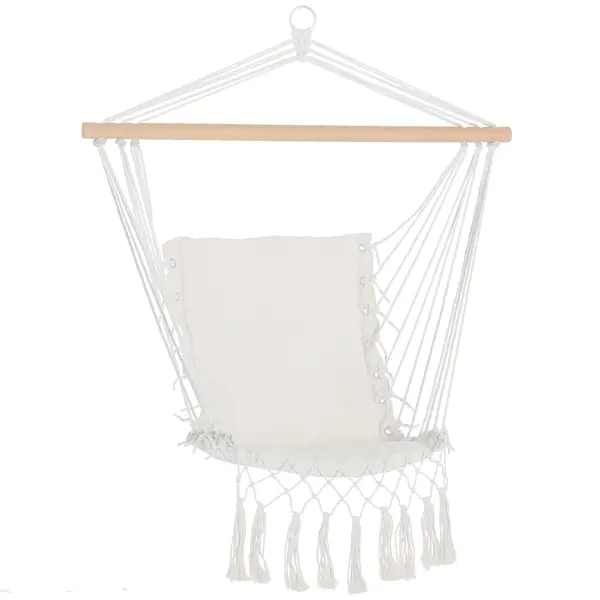 Outsunny Balansoar Suspendat din Țesătură cu Ciucuri și Bară din Lemn de Plop, 90x50 cm, Crem | Aosom Romania