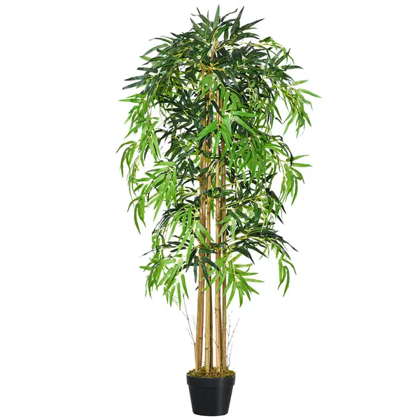 Outsunny Bambus Artificial Inaltime 150cm cu Ghiveci, Planta Artificiala Decor cu Efect Realist pentruCasa, Gradina, Birou, Verde | Aosom Romania