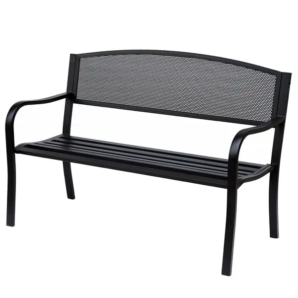 Outsunny Banca de exterior din otel, negru, 127x60x85cm | Aosom Romania