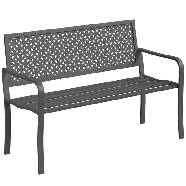Outsunny Bancă de grădină 2 locuri din metal, rezistentă la intemperii, șezut exterior cu spătar rezistent la rugină, design geometric, până la 240 kg | Aosom Romania