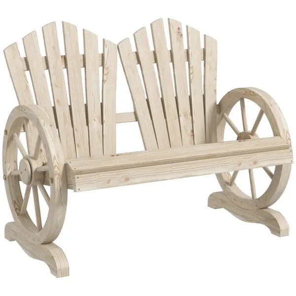 Outsunny Bancă de Grădină pentru 2 Persoane cu Mânere în Formă de Roată, Bancă de Exterior din Lemn de Brad, pentru Terasă și Curte, 108x66x95 cm, Finisaj Lemn Natural | Aosom Romania