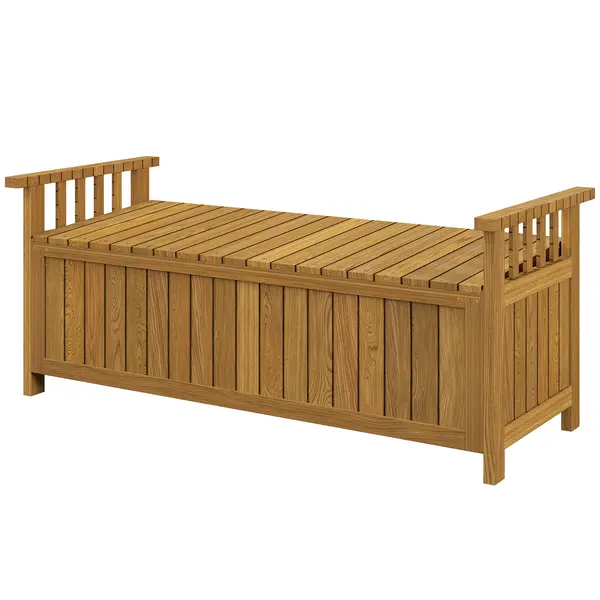 Outsunny Banca de grădină pentru 2 persoane din lemn, cu depozitare de 186L, banca de exterior cu brațe, 128,5 x 56 x 53,5 cm, maro | Aosom Romania