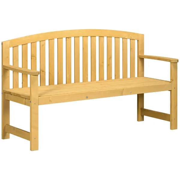 Outsunny Bancă din Lemn cu 2 Locuri, Spătar și Cotiere pentru Terasă, Verandă, Piscină, Balcon, 143x51x85 cm, Lemn Natural | Aosom Romania