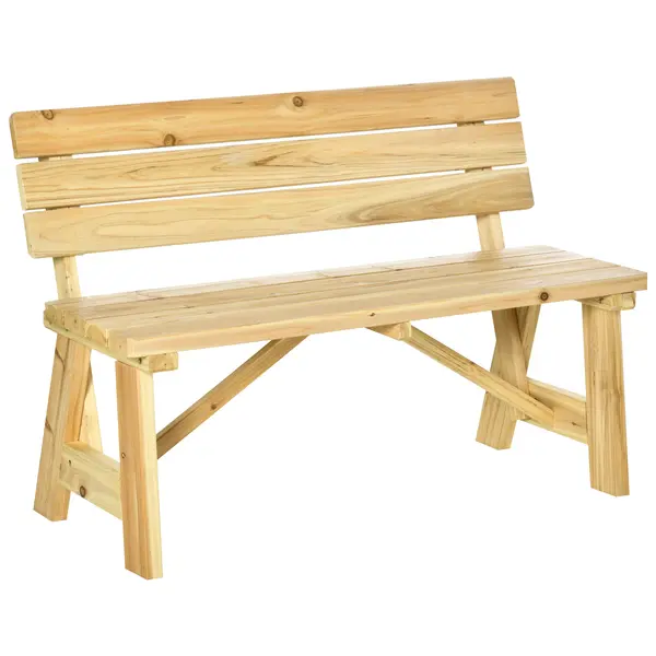 Outsunny Banca pentru Exterior din Lemn, Banca 2 Locuri pentru Gradina cu Sipci cu Spatar Inalt, 116x56x80cm, Culoare Natur | Aosom Romania