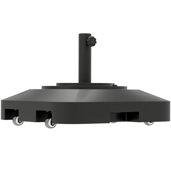 Outsunny Bază pentru Umbrelă cu Roți și 2 Frâne, Bază Reumplibilă din HDPE pentru Umbrelă cu Nisip 25 kg sau Apă 19 kg, pentru Stâlpi de Ø38/48 mm, 48x48x32,5 cm, Negru | Aosom Romania