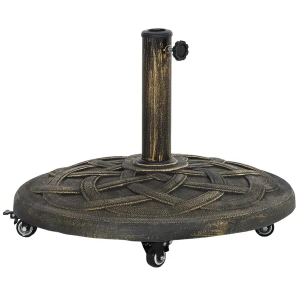 Outsunny Bază Rotundă pentru Umbrelă cu Roți, Bază Ponderată de 20 kg din Rășină, Suport pentru Umbrele de 3,3 cm/3,8 cm/4,8 cm pentru Exterior, Grădină, Piscină, Bronz | Aosom Romania