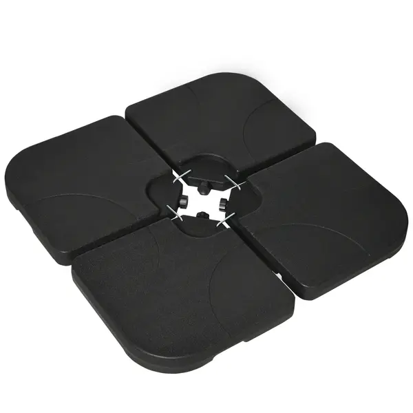 Outsunny Bază Umbrelă 4 Piese HDPE, Umplere cu Apă/Nisip, Suport Umbrelă cu Conectori, 104x104x7.5 cm, Negru | Aosom Romania