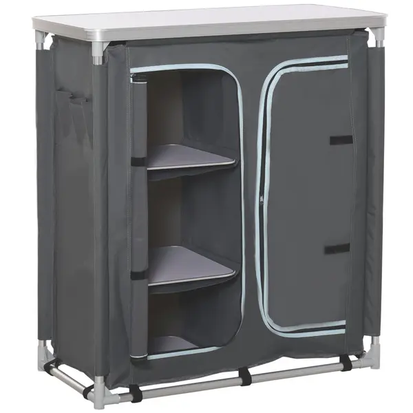 Outsunny Bucatarie de Camping, 3 Etajere și Geanta de Transport, Cadru din Aluminiu 96Lx49.5Px104cm Gri | Aosom Romania
