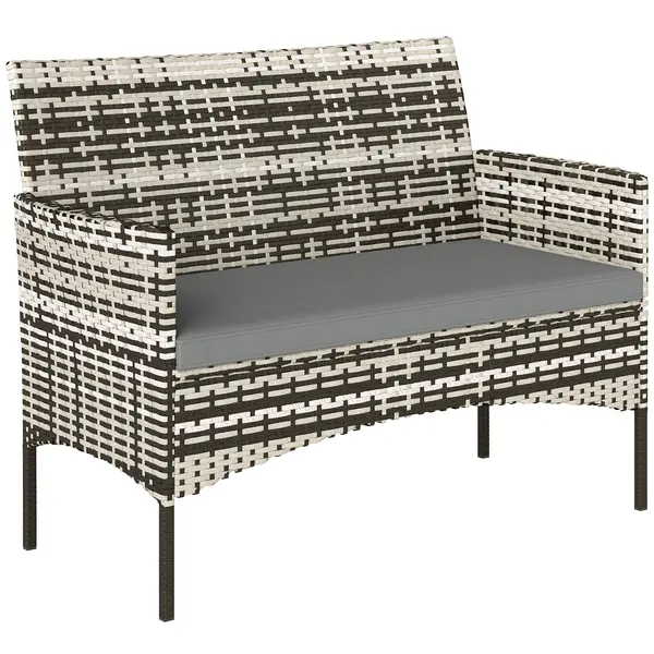 Outsunny Canapea de grădină 2 locuri din rășină împletită cu perne canapea de exterior cu cotiere 115 x 63 x 85 cm gri deschis | Aosom Romania