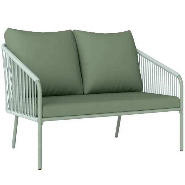Outsunny Canapea de Grădină cu 2 Locuri, Perne Detașabile, Brațe și Cadru din Oțel, 112x72x76 cm, Verde | Aosom Romania