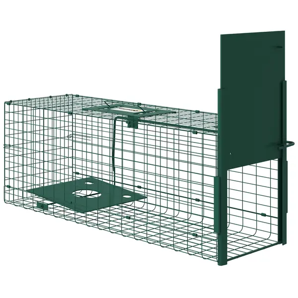 Outsunny Capcană pentru Animale Mici cu o Singură Ușă și Mâner, 80x25x30 cm, Verde Închis | Aosom Romania