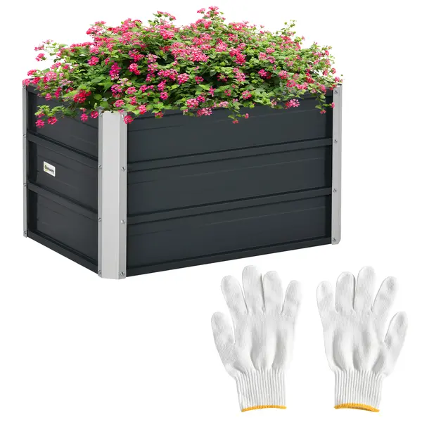 Outsunny Carré potager pat de grădină înălțat din oțel galvanizat fund deschis design extra adânc 66 x 47 x 40 cm gri închis | Aosom Romania