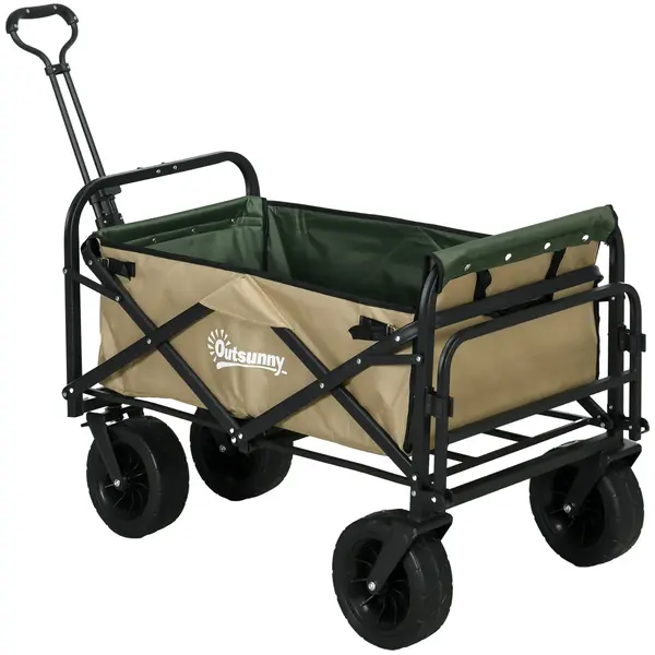 Outsunny Cărucior de Exterior Pliabil, Rezistent pentru Camping, cu Ușă în Spate Deschidere și Maner Telescopic | Aosom Romania