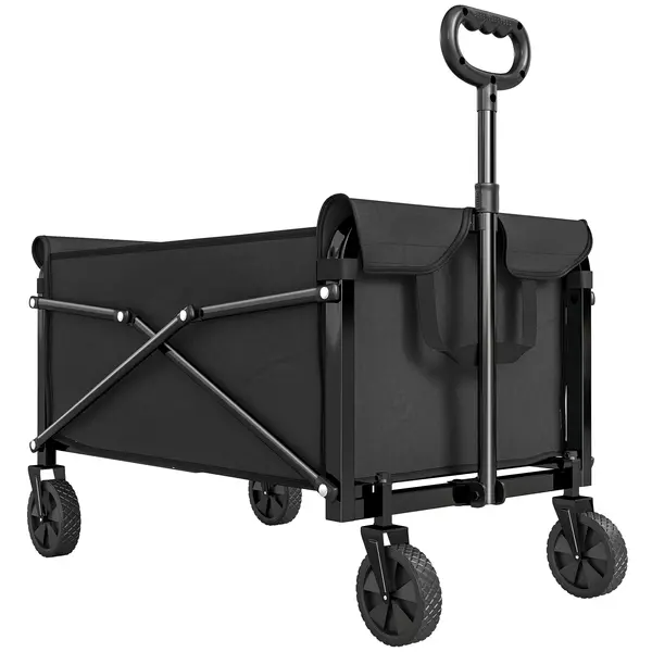 Outsunny Cărucior de Grădină 80L Pliabil cu Mâner Reglabil, din Metal și Țesătură Oxford, 78x47.5x92 cm, Negru | Aosom Romania