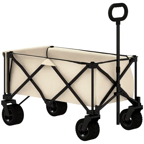 Outsunny Carucior de grădină cu o capacitate de 100 kg, pliabil, cu sac detașabil, 90 x 48 x 92 cm, bej | Aosom Romania