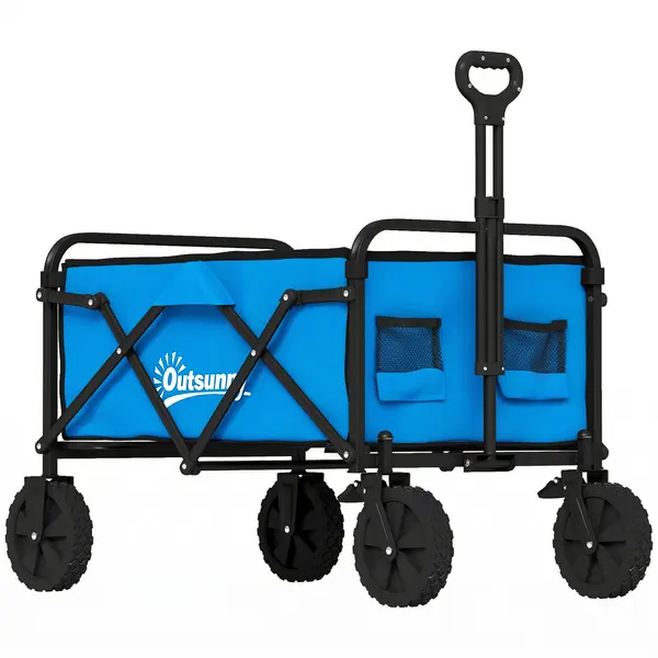 Outsunny Cărucior de Grădină Pliabil cu Roți Blocabile Mâner Reglabil Suport Pahare Capacitate 80 kg pentru Camping 85x50x99 cm Albastru | Aosom Romania