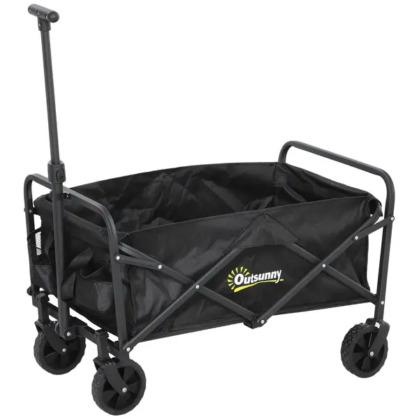 Outsunny Cărucior de Grădină Pliabil și Compact, Cărucior Multifuncțional cu Roți Universale și Mâner Reglabil pentru Sport, Camping, Cumpărături, Negru | Aosom Romania