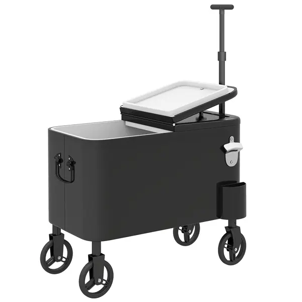 Outsunny Cărucior frigorific 56L cu roți mâner reglabil deschizător colector de capace scurgere și mâner 75x35x120 cm Negru | Aosom Romania