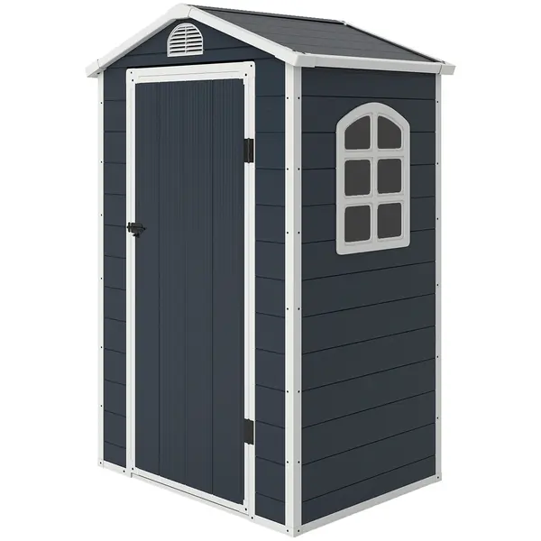 Outsunny Casa de unelte 1,9m², adăpost rezistent la intemperii cu acoperiș în două ape și ușă, 134x104x204cm, Gri închis | Aosom Romania