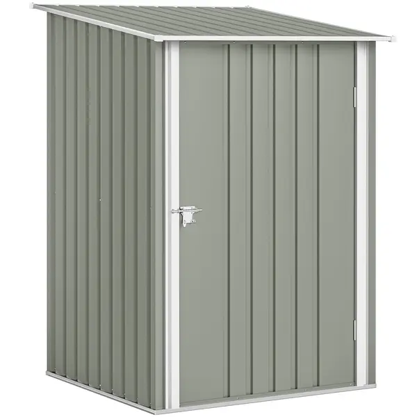 Outsunny Căsuță de Grădină 0.92m² din Oțel Galvanizat, Depozit pentru Unelte cu Ușă Batantă și Sistem de Blocare, Acoperiș Înclinat, 100x104x160 cm, Gri Deschis | Aosom Romania