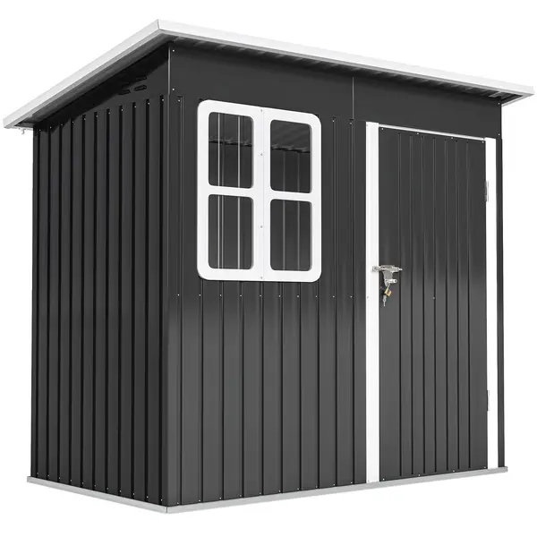Outsunny Căsuță de Grădină 2,55m² din Oțel Zincat cu Kit de Fundație, Ușă Blocabilă, Acoperiș Înclinat, Gri | Aosom Romania