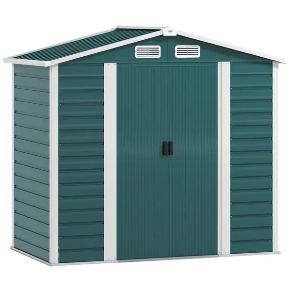 Outsunny Căsuță de Grădină din Metal cu Uși Glisante și Lacăt cu Chei, 2,1x1,2x1,9m, Verde | Aosom Romania