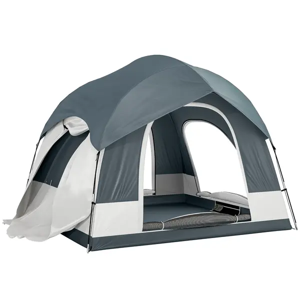 Outsunny Cort de camping pentru 2-4 persoane, impermeabil, cort de familie cu 3 uși, acoperiș de ploaie detașabil, folie de sol, geantă de transport, albastru închis | Aosom Romania