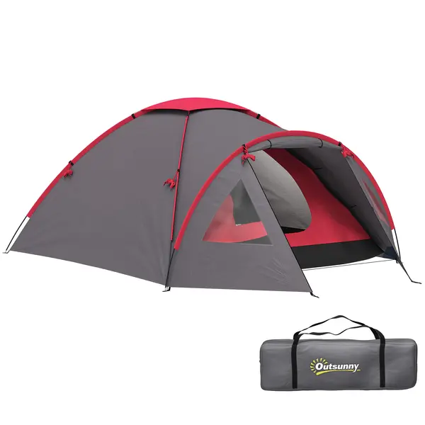 Outsunny Cort de camping pentru 2 persoane, ușor, stabil, rezistent la apă, UV 50+ cu verandă, ușă, ferestre, podea Gri | Aosom Romania
