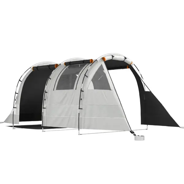 Outsunny Cort de Camping pentru 4-5 Persoane cu Capac Blackout, Cort Tunel Impermeabil cu Geantă de Transport, 460x230x180 cm, Kaki | Aosom Romania