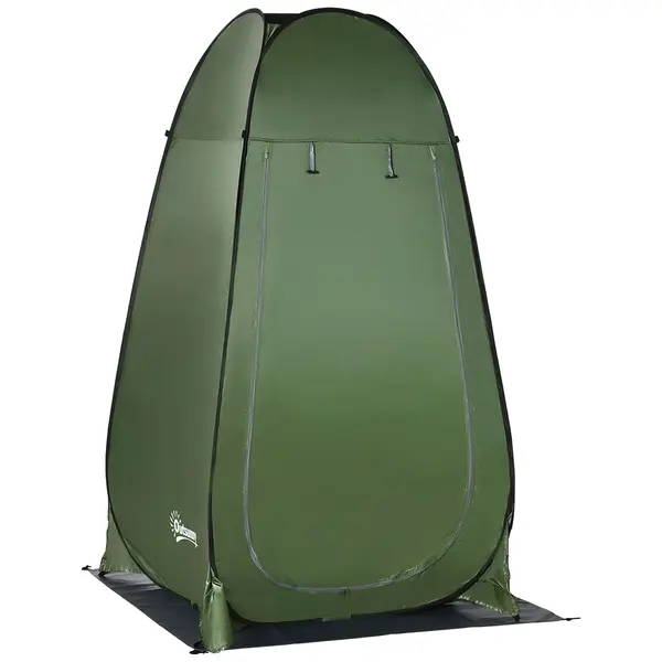 Outsunny Cort de Duș pentru Camping cu Ușă cu Fermoar, Geantă de Transport și Buzunar, 126x124x189 cm, Verde Închis | Aosom Romania