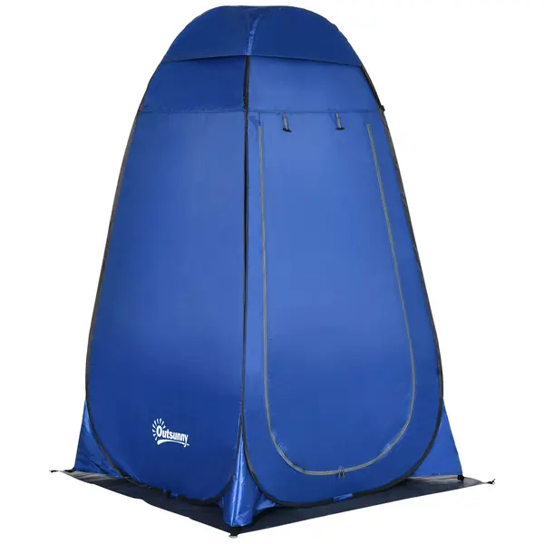 Outsunny Cort de Duș pentru Camping cu Ușă cu Fermoar, Geantă de Transport și Buzunar, 126x124x189 cm, Albastru Închis | Aosom Romania