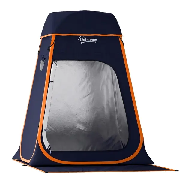 Outsunny Cort de Duș Pop-Up Impermeabil cu Acoperiș Detașabil, din Poliester 190T și Oțel, 152x152x200 cm, Albastru Închis | Aosom Romania